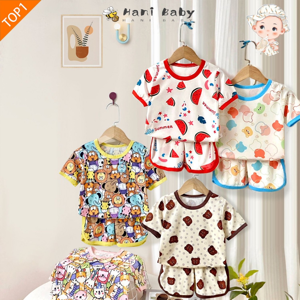 เสื้อแขนสั่น+กางเกงขาสั้นผ้าร้องเล็ก ชุดนอนเด็ก ผ้านิ่มใส่สบาย แฟชั่นเด็กฤดูร้อน เด็ก0-4ปี