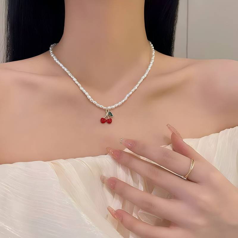 🌸Swift Bra🌸สร้อยคอ🍒สร้อยคอเชอรี่แดง โชกเกอร์ แฟชั่นเกาหลี ไปเที่ยวทะเล