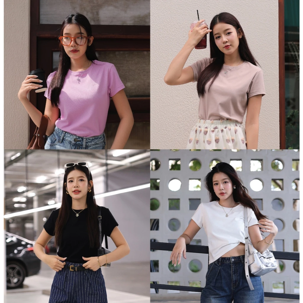 T0122955 Comforty T-Shirt มี 4 สี : สีขาว , สีเผือก , สีม่วงอมชมพู ,สีดำ - NUMBERSEVEN