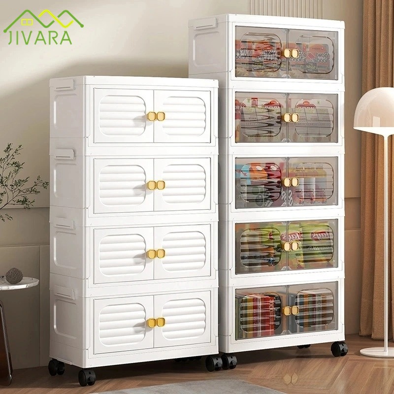 JIVARA ตู้อเนกประสงค์ ตู้เก็บของพับได้ 4-6 ชั้น ล้อหมุน 360°+ประตูแม่เหล็ก ตู้เก็บของขนาดใหญ่  | กัน