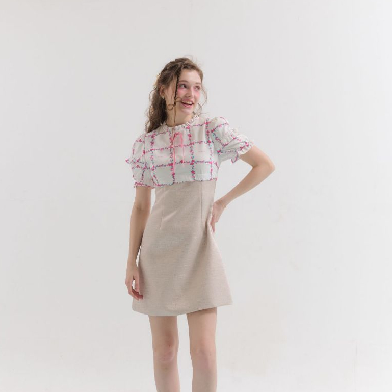 La Mignonne (XS-3XL) Renny Jace Dress เดรสใส่ทำงาน ใส่เที่ยว แขนคุ๊กตาระบายน่ารักๆ มีริบบิ้นแต่งหลอก