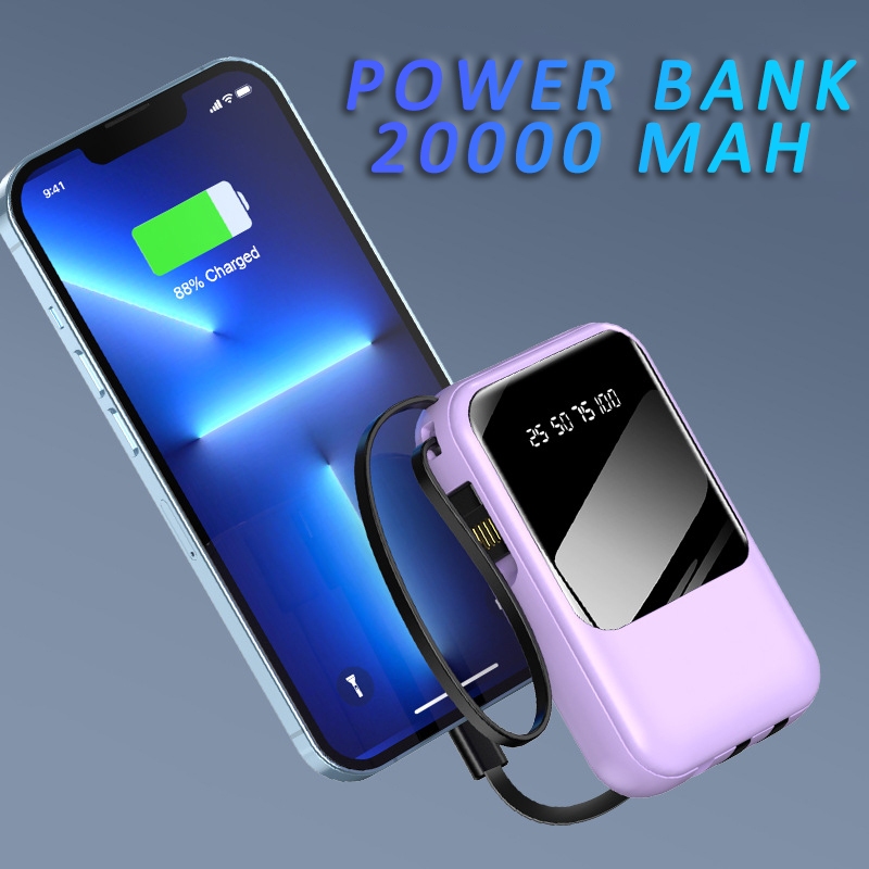 powerbank 3000mAh ขนาดเล็กพกพาง่ายสะดวกไม่หนักกระเป๋า มีสายชาร์จในตัว ใช้ได้ทั้ง ios/android