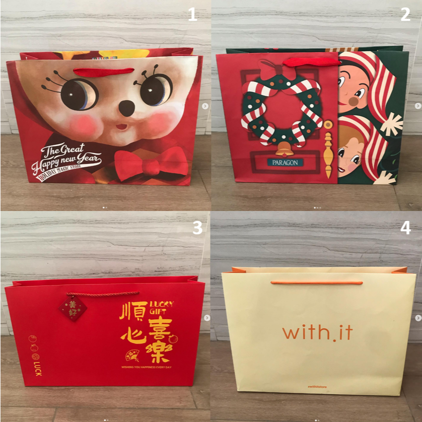 ถุงกระดาษ ถุง แบรนด์ EMPORIUM , EMSPHERE , EMQUARTIER  และ PARAGON พารากอน , สีแดง ตรุษจีน LUCKY ของ