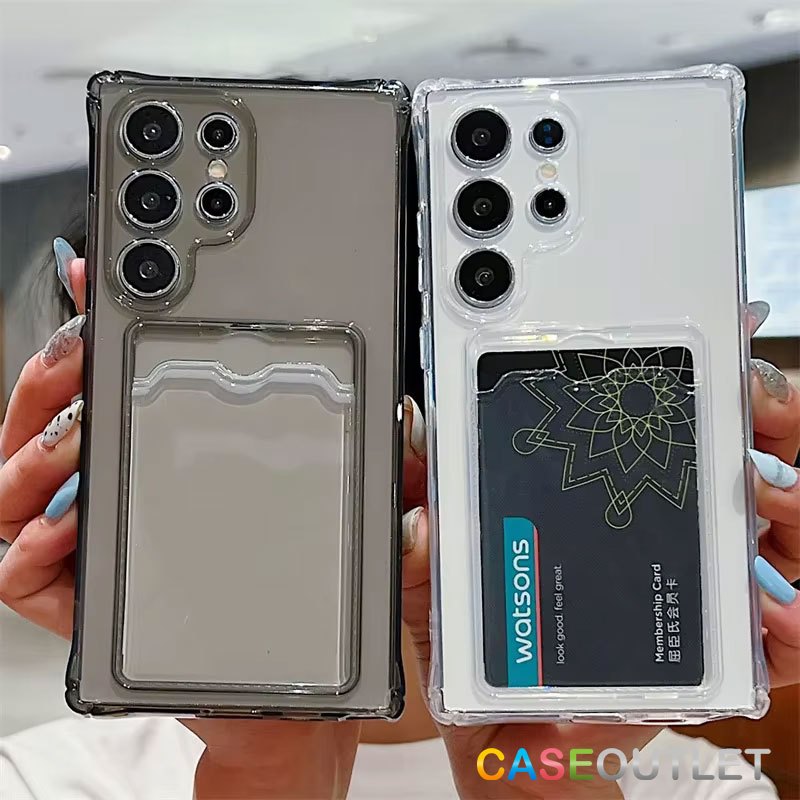 เคส Samsung S25 S24 fe S23 S22 Note20 Ultra plus S25Ultra เคสใส ใส่บัตร กันกล้อง คลุมเลนส์ กันเลนส์ เคสใส่บัตรได้