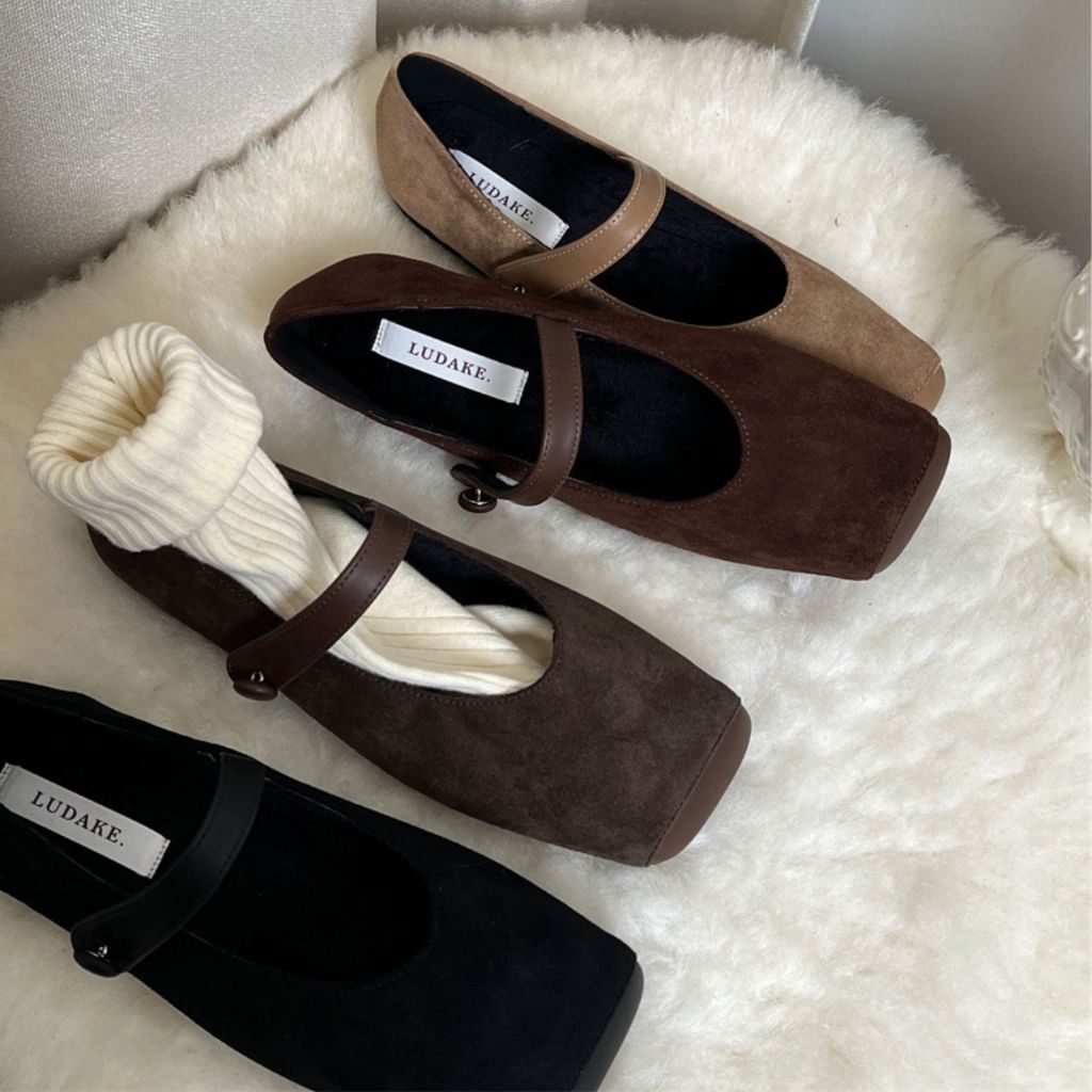AS093 รองเท้าหนังกลับ รองเท้าสีน้ำตาล Suede Shoes Brown รองเท้าบัลเล่ต์