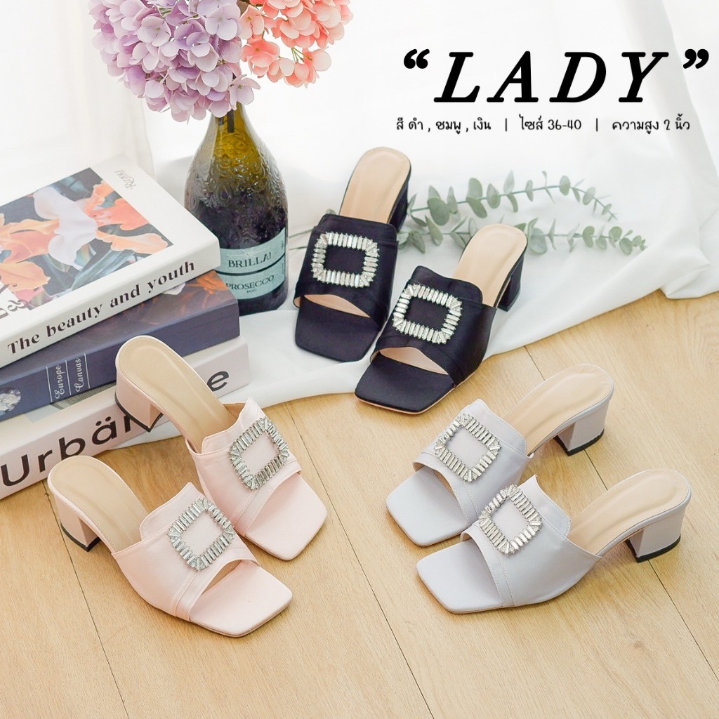 MILKMEshoes รองเท้าส้นสูง 2 นิ้ว รุ่นLADY ทรงสวม ตกแต่งอะไหล่เพชร สวยหรู ใส่เดินสบาย (JN1994)