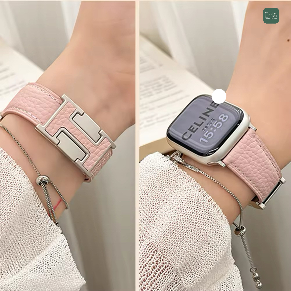 สายนาฬิกา Smartwatch สายหนัง H ตัวล็อค พรีเมี่ยม สายนาฬิกาแฟชั่น สำหรับ A - iwatch Series ขนาด38/40/41/42/44/45/46/49mm