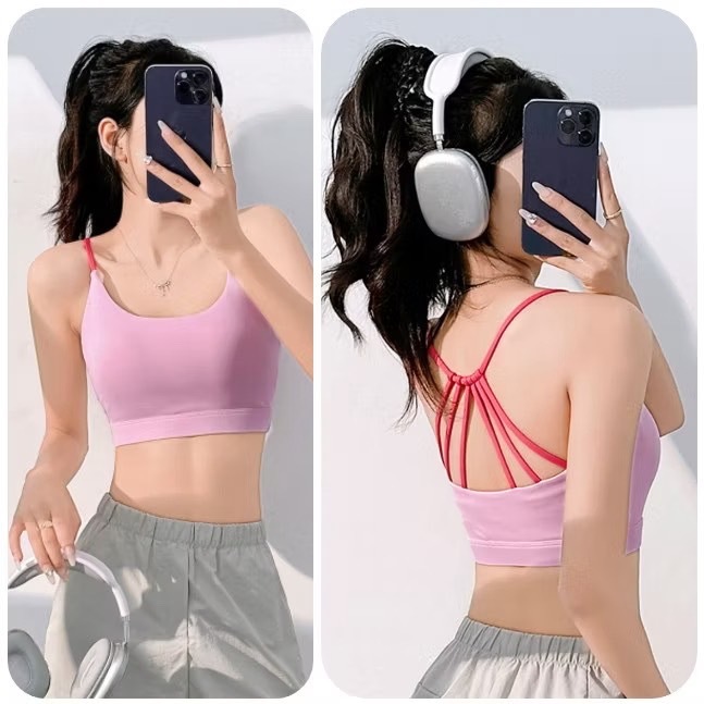เสื้อบราโยคะ SportBra สปอร์ตบราออกกำลังกาย สายเดี่ยวไขว้หลังสายทูโทน ทรงใหม่สวยใส่สบายทรงสวย บราเย็บติด JYMN068