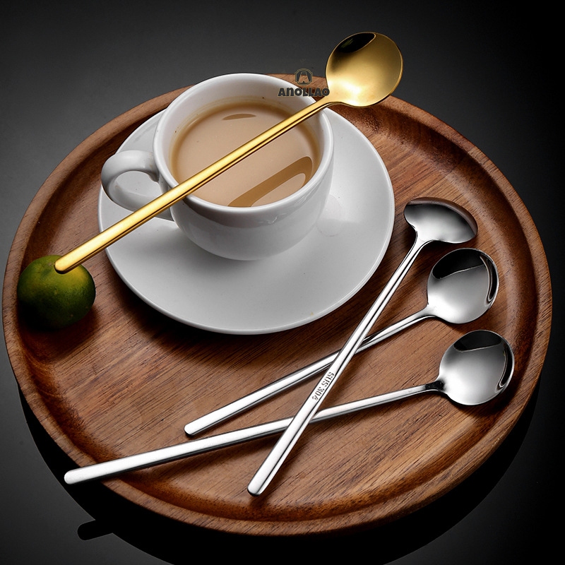 สเตนเลสช้อนซุป ช้อนคนขนมหวาน ถ้วยชา กาแฟ สเตนเลส รูปช้อนทอง ขนาดเล็ก รูปลักษณ์สูง ช้อนกาแฟด้ามยาว