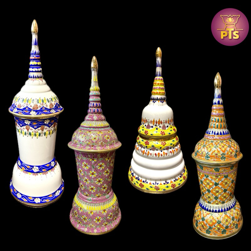(9-13 นิ้ว) โกศเบญจรงค์ลายไทย โกศใส่กระดูก โกศใส่อัฐิ โกศ