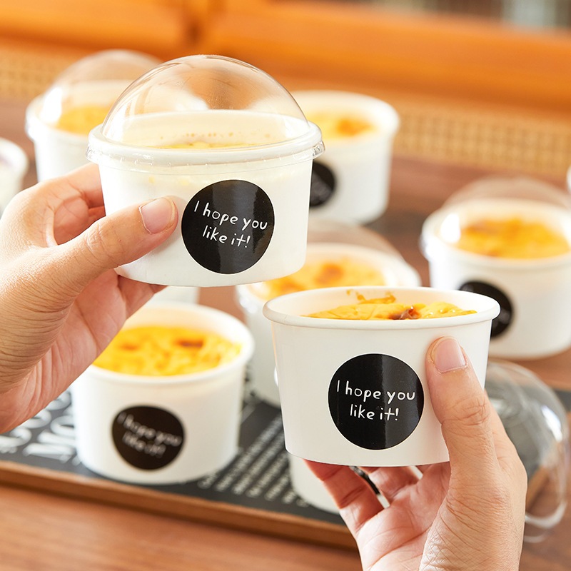 ถ้วยกระดาษอบขนม พร้อมฝาปิดทรงโดม ความจุ 200ml. แพค 10 ชุด(ถ้วย+ฝา ไม่รวมสติ๊กเกอร์) ถ้วยไอติมกระดาษ