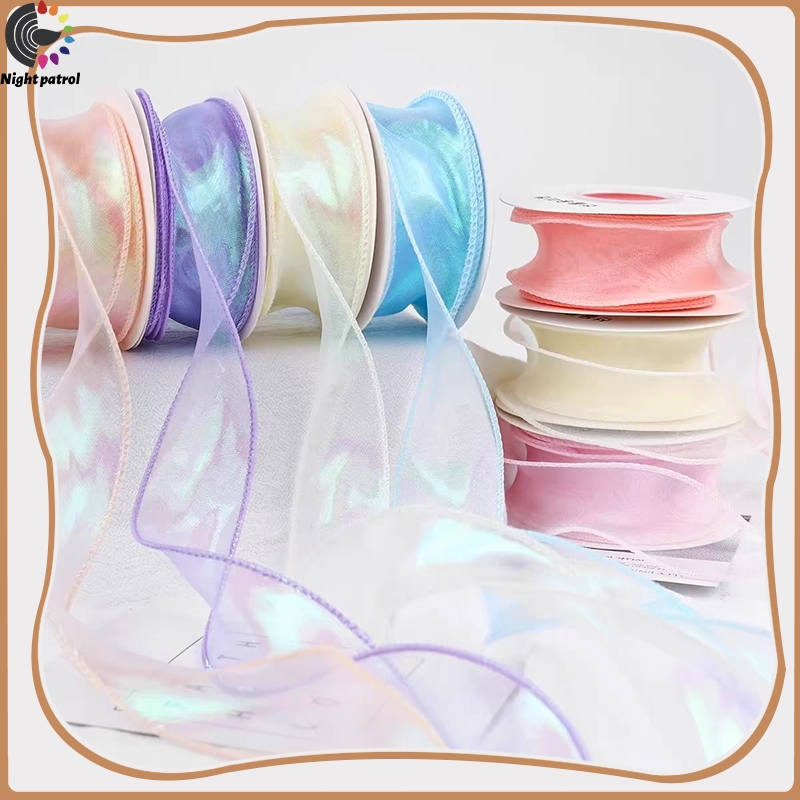 ริบบิ้นผ้าแก้วเกาหลี เย็บขอบ แวววาว Organza ริบบิ้นแบบมีสายสําหรับวันวาเลนไทน์ตกแต่งงานแต่งงานDIY