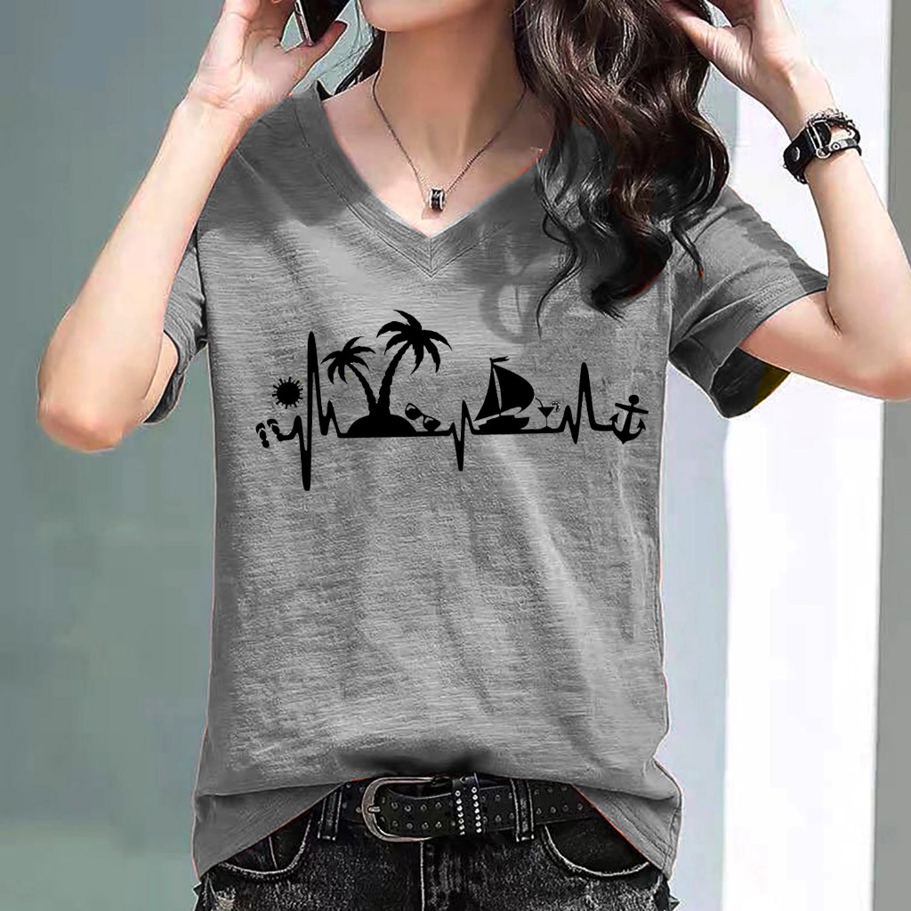 M-6XL เสื้อยืดแฟชั่นเกาหลี แมวดำ คอวีT-shirt ฺBlack CAT for women Cotton100% High quality รุ่น C454