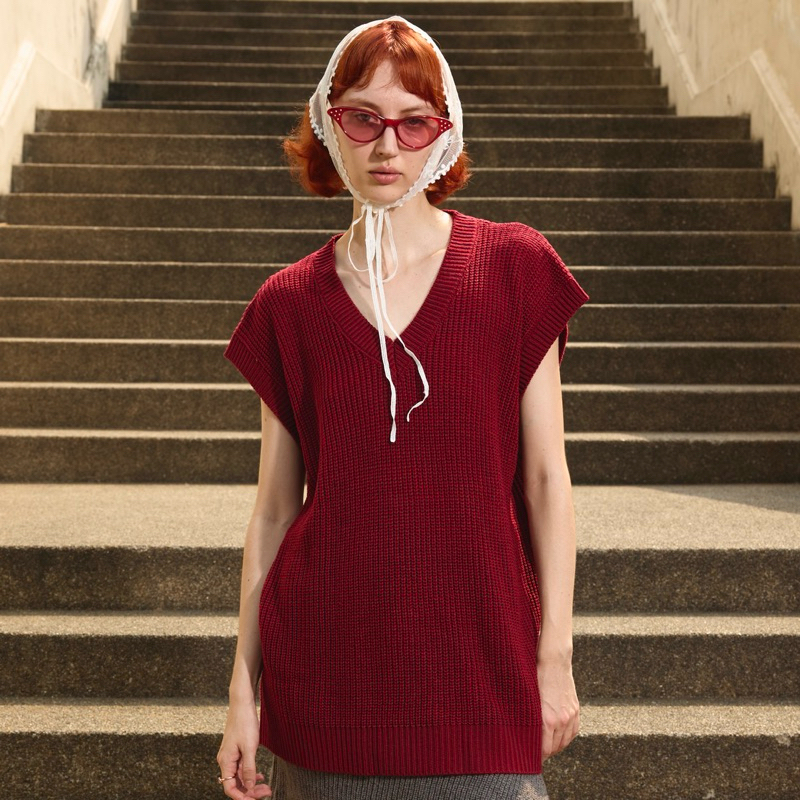 cassie vest เสื้อกั๊ก คอวี ลาย molly และ ลายรวงข้าว oversize