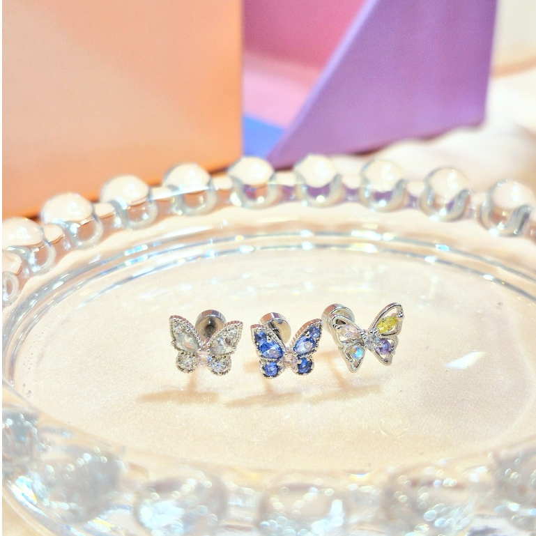 จิวหูผีเสื้อ ต่างหูก้าน 316L สแตนเลส ขนาด 0.8 mm (ราคาต่อข้าง)