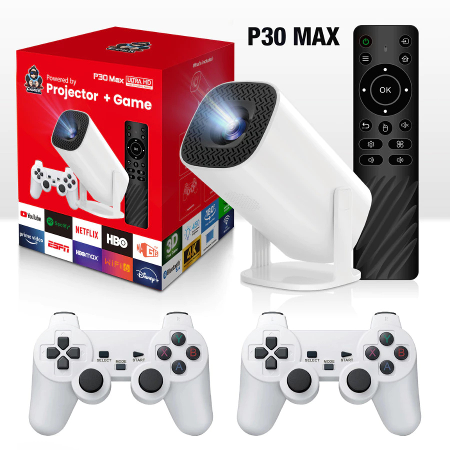 พร้อมส่ง P30Max Game Projector 3D โปรเจคเตอร์เกม 4K ULTRA HD Plug and Play Android11 โฮมเธียเตอร์