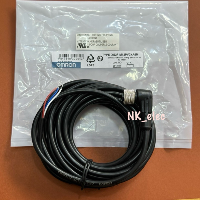 XS2F-M12PVC4A5M หัวงอ สายพร้อมหัวคอนเน็คเตอร์ เกลียว M12 สายยาว 5 เมตร พร้อมส่ง🚛🇹🇭