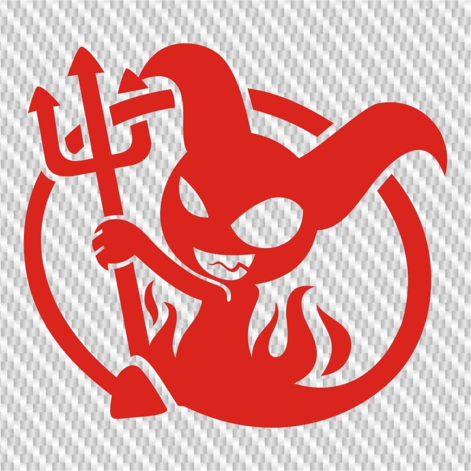 devil สติกเกอร์ติดรถ  พีวีซีกันน้ำ ขนาด 8 x 9 cm ราคา ชิ้นละ 19 บาท มีหลายสีให้เลือก **ไม่ใช่งานพิมพ์**