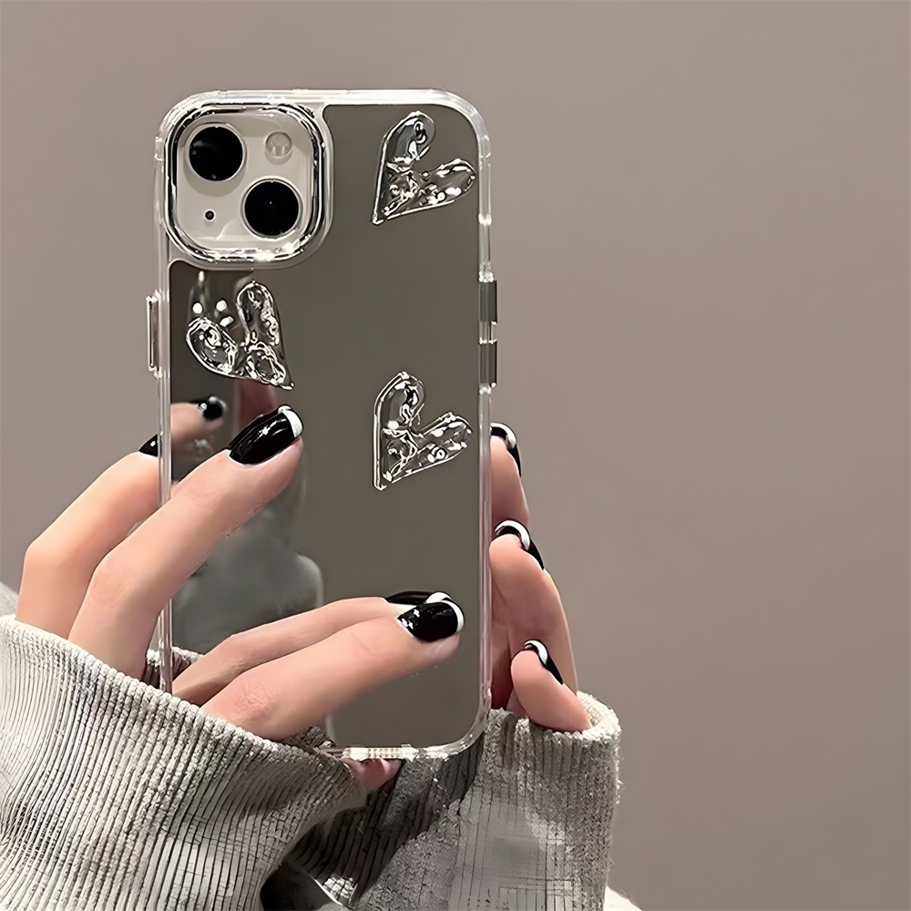 3D love Heart กรณีกระจกแต่งหน้า For iPhone 11 13 14 16 Pro Max Case 12 15 X XS Max XR 15promaxกรณี Soft TPU Silicon อ่อน