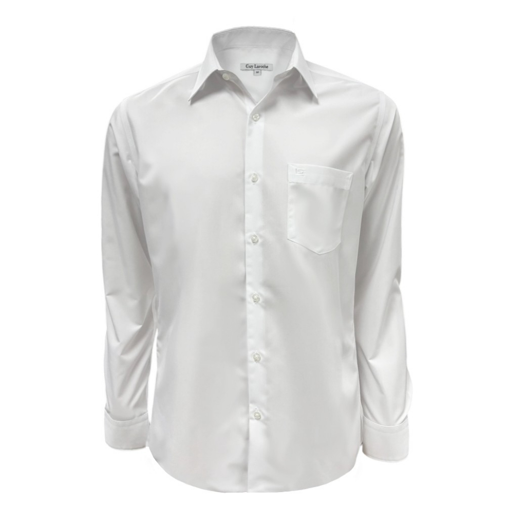 Guy Laroche เสื้อเชิ้ตแขนยาว สีขาว เนื้อผ้า Polyester/Modal ทรง SLIM FIT รุ่น BAB6256P6WH
