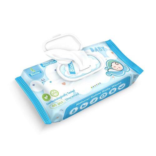 Biocher ผ้าเปียก ทิชชู่เปียก สูตรน้ำเกลือบริสุทธิ์ 80 แผ่น Natural Baby Wipes
