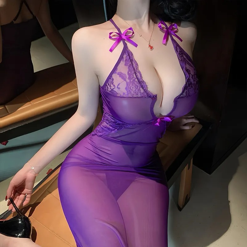 ชุดนอนไม่ได้นอน   ชุดนอนลูกไม้เซ็กซี่  กระโปรงยาวซีทรู คอวี  ล่อลวงสามี - รูปที่ 2