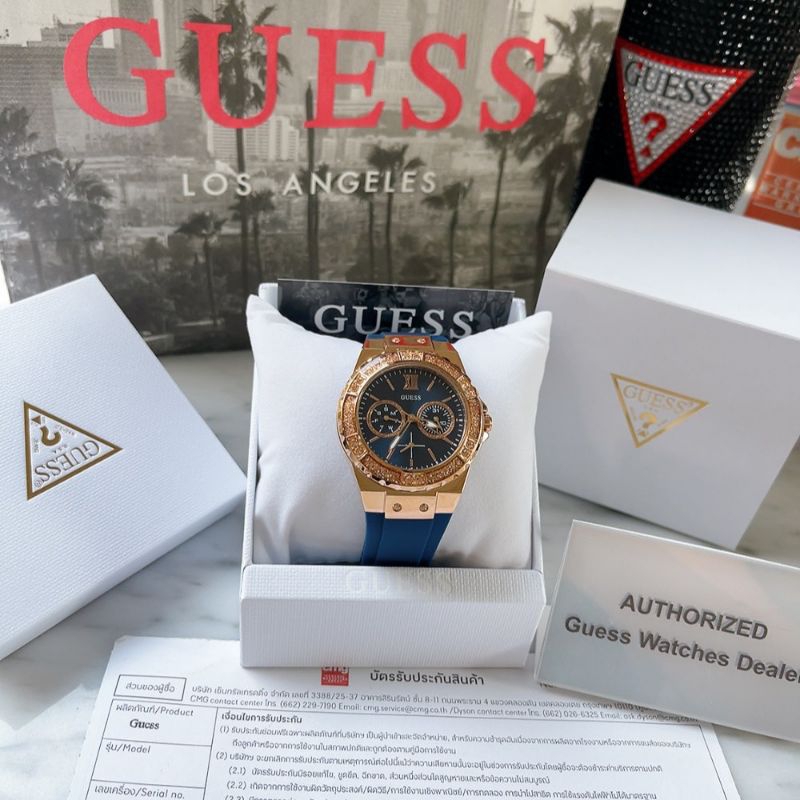 🌻ตัวเรือนสีโรสโกลด์ มีเข็มบอกวัน,วันที่ ✨ นาฬิกา Guess W1053L1 LimeLight Blue