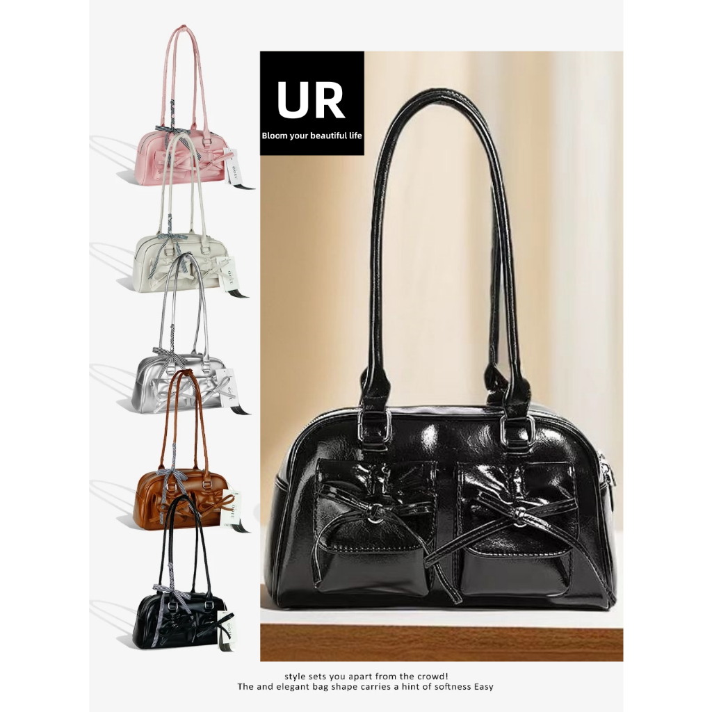 UR bag รุ่นโบว์หน้า กระเป๋าหนังพียู โปรโมชั่น พร้อมโบว์ลูกไม้ ขนาด: 26*11*15