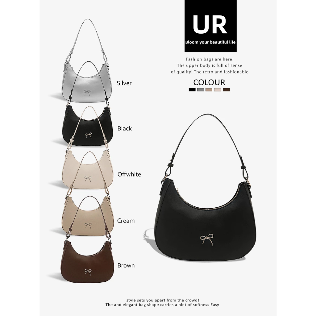 UR bag กระเป๋าหนัง กระเป๋าถือ y2k โบว์ ทรงโฮโบ มินิมอล งานป้าย ขนาด: 24*6.5*18 cm