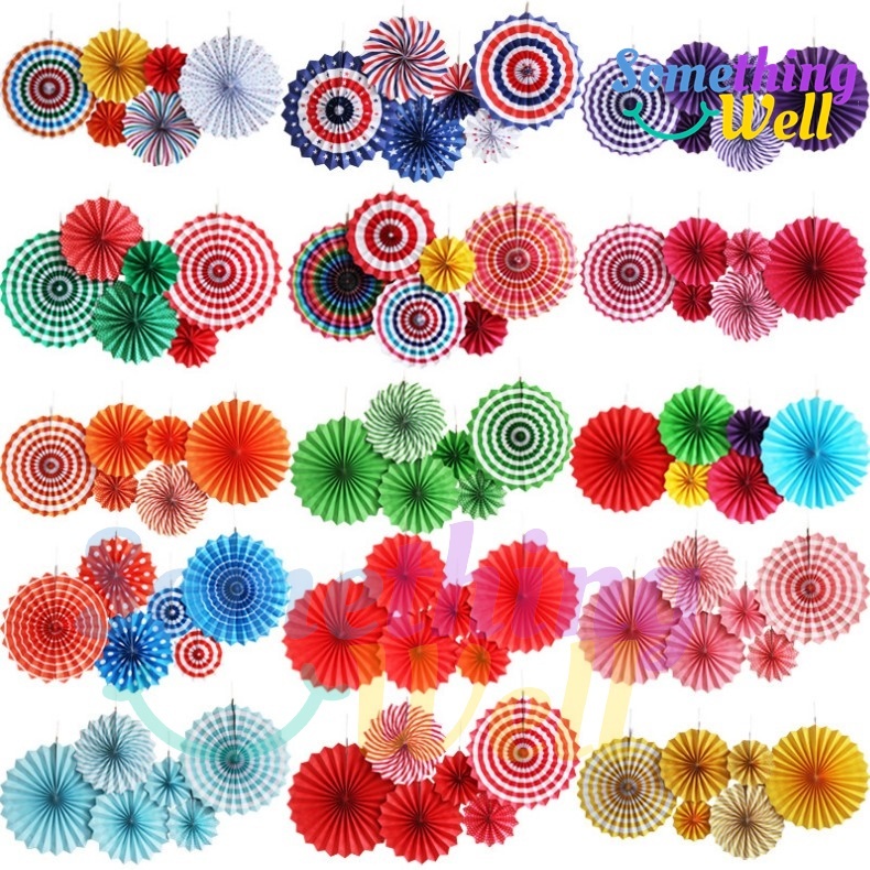 ชุดพัดกระดาษ (ชุด 6 ชิ้น 3 ขนาด) แบบเนอร์ ฉากหลังสำหรับตกแต่งงานปาร์ตี้ Party Supplie