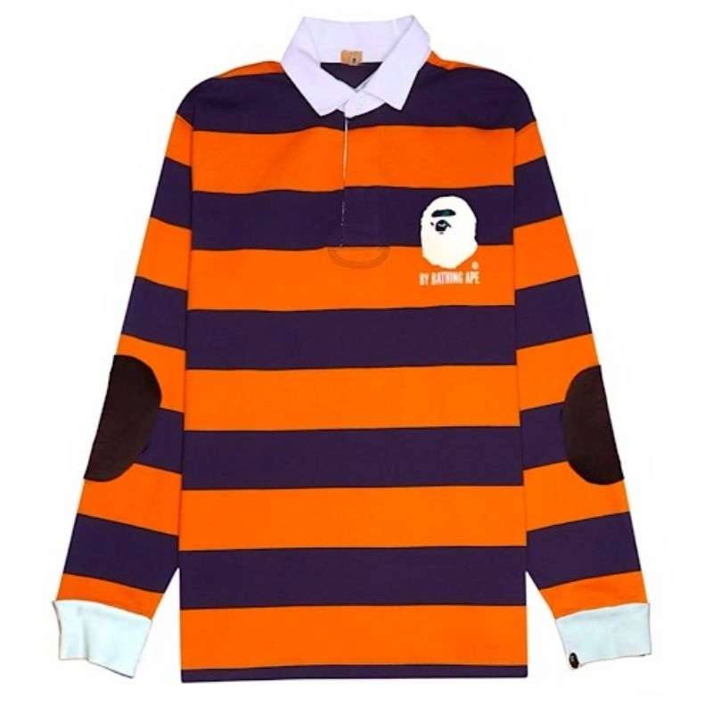 USED !!!Bape Striped Longsleeve Rugby Polo