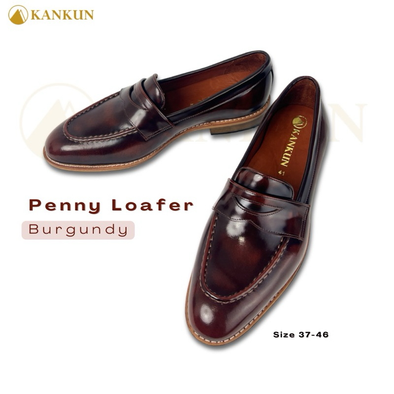 KANKUN Penny Loafer Burgundy รองเท้าหนังแท้ เกรดพรีเมี่ยม สุดคลาสสิค ใช้เทคนิค Brush Off งานสวยหรูหรา พื้นนุ่มพิเศษ