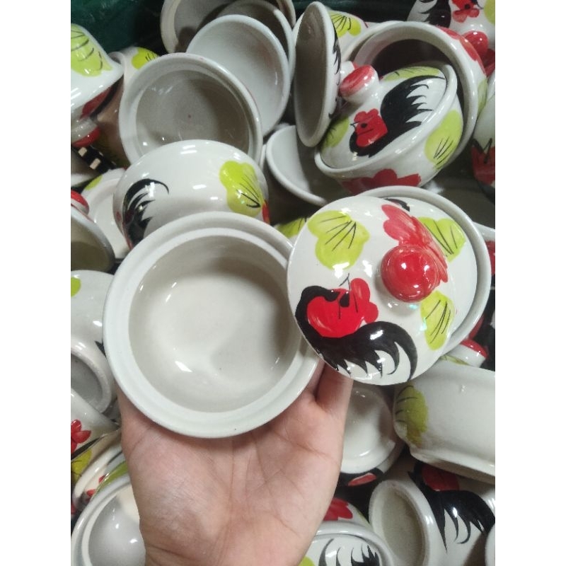 ถ้วยฝาปิดขนาด 3.5 นิ้วถ้วยฝาปิดลายไก่และลายคราม(เหมาะสำหรับใส่น้ำพริก)