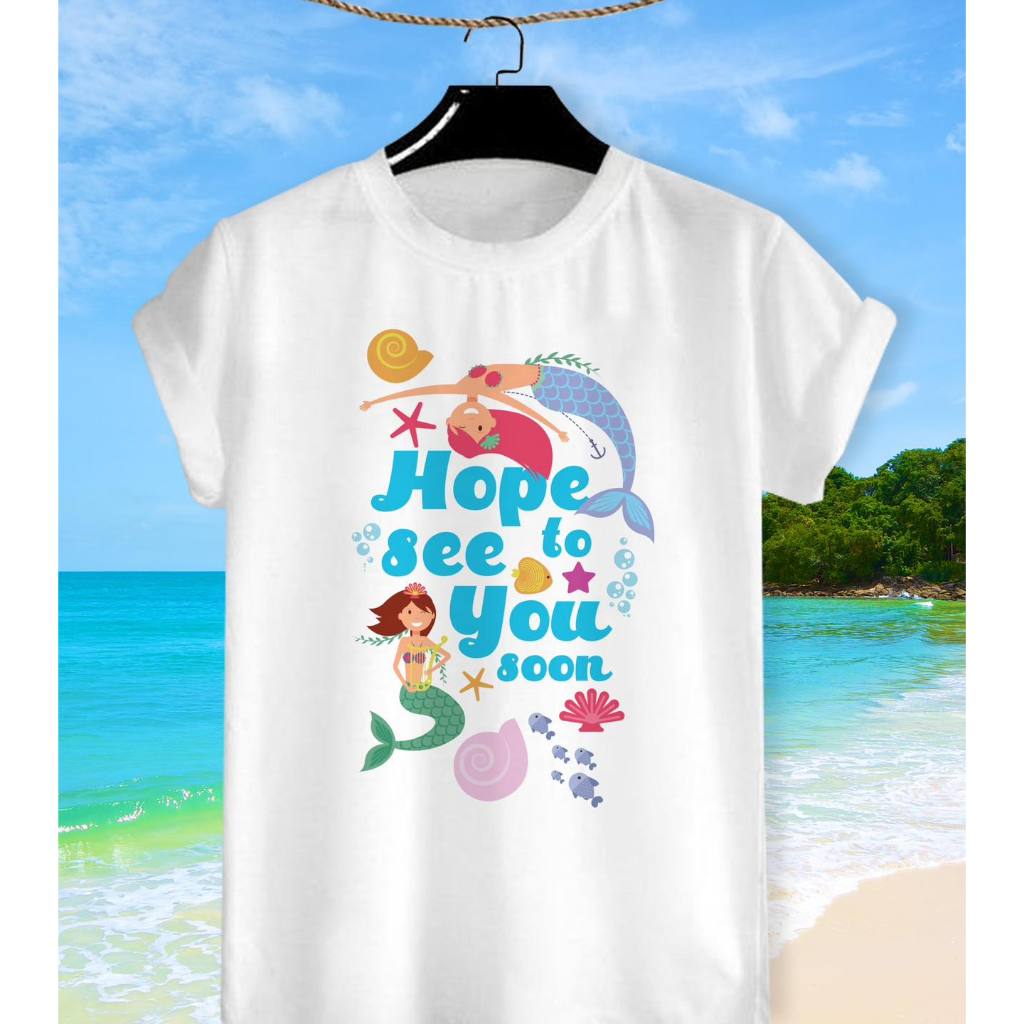 เสื้อยืดทีมแก๊งค์ ลายท่องเที่ยว Hope to see you soon สีสดใส ผ้าTK ใส่สบาย คอกลม คอวี