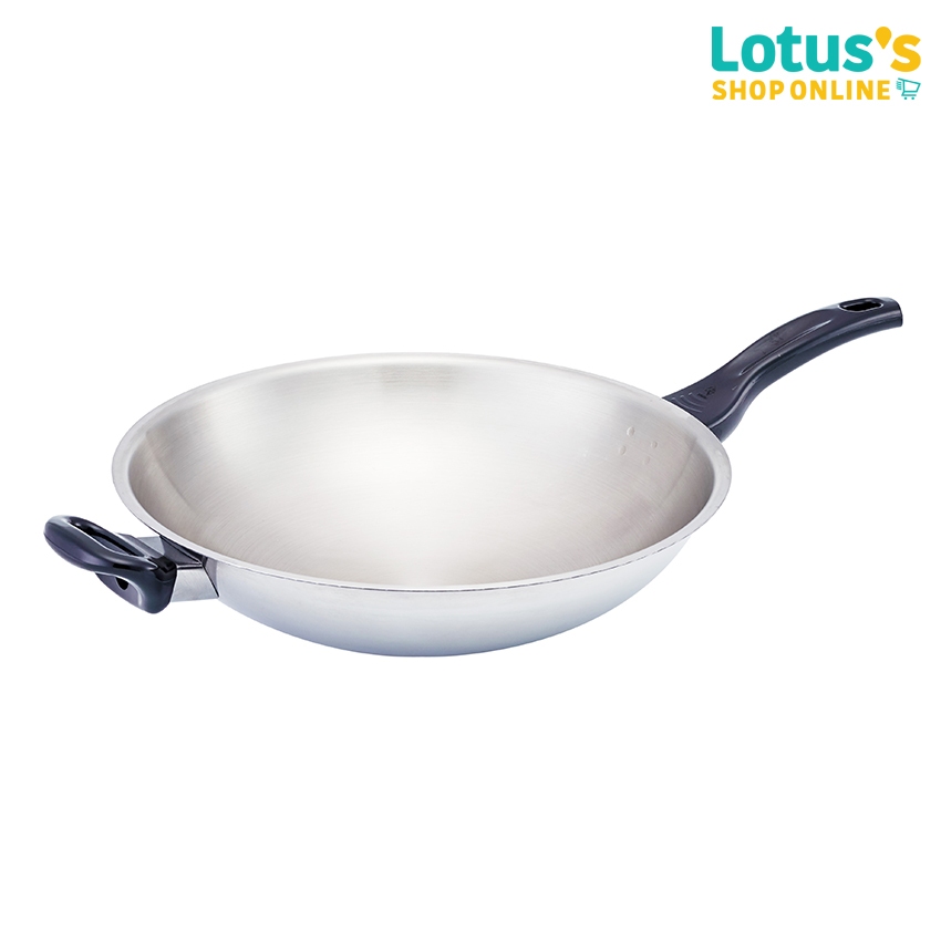 ซีบาร์ กระทะจีน สเตนเลส ด้าม-หูเบกาไลท์ ขนาด 34 ซม. ZEBRA CHINESE WOK, STAINLESS STEEL, BAKELITE HANDLE-HANDLE, SIZE 34