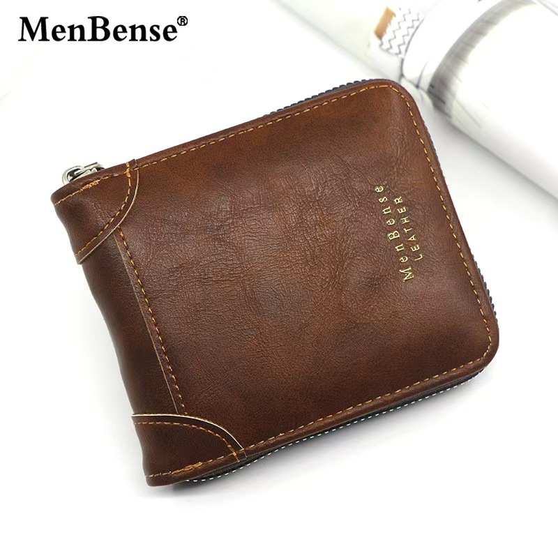 MenBense กระเป๋าสตางค์ใบสั้นสำหรับผู้ชายรุ่นใหม่ ทรงลำลอง ความจุขนาดใหญ่ ช่องใส่บัตรหลายช่อง กระเป๋าสตางค์ผู้ชายสไตล์ย้อ