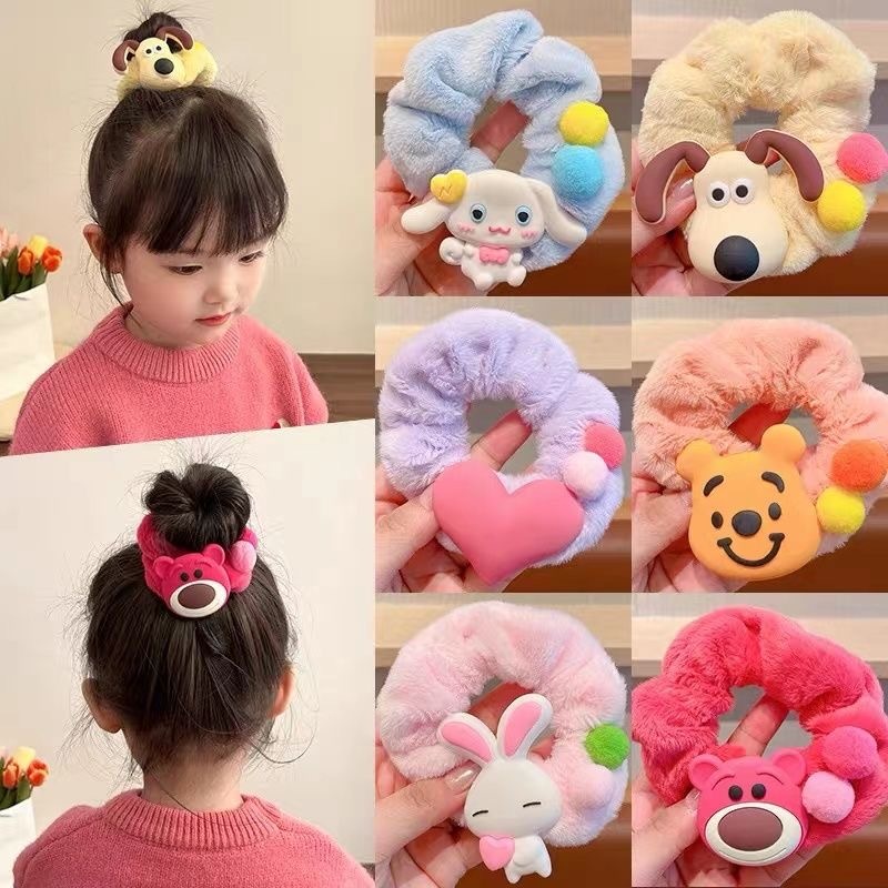 ยางรัดผม น่ารักการ์ตูนสัตว์สไตล์ตุ๊ตาเชือกผมผมแหวนยืดหยุ่น ลําไส้ขนาดใหญ่วงผมอุปกรณ์ผม