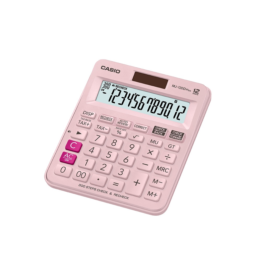 Casio Calculator เครื่องคิดเลข  คาสิโอ รุ่น MJ-120DPLUS แบบตั้งโต๊ะ เหมาะสำหรับร้านค้า จำวน 12 หลัก สีชมพู