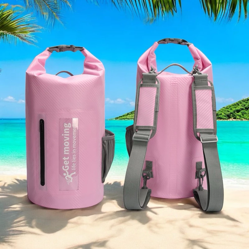 กระเป๋ากันน้ำแบบพกพา ขนาด10L /20L ลายคาร์บอน(แถม2สายคู่) Ocean pack ตัวเลือก5สี มีกระเป๋าข้างเก็บของ