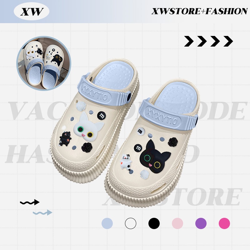 XWshopee มาแรง รองเท้าแตะหัวโต รุ่นขายดี งานสีทูโทน 4 สี ทรงสวยใส่สบาย ระบายอากาศเยี่ยมไม่อับเท้า มาพร้อมตัวติดลายน้องแม