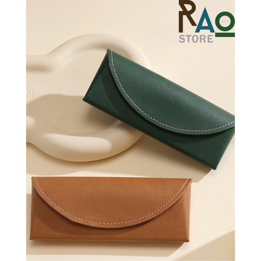 RAO Store พร้อมส่ง กล่องใส่แว่นตา วัสดุหนังPU แนววินเทจ ฝาครึ่งวงกลม ด้านในบุกำมะหยี่ ขนาดพกพาสะดวก กล่องแว่นตาวินเทจ
