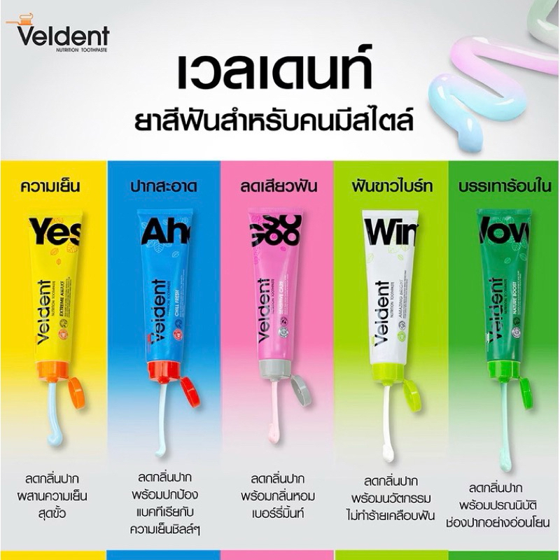 ยาสีฟัน Veldent ยาสีฟันบำรุงสุขภาพช่องปากและฟัน เพื่อลมหายใจหอมสดชื่น ยาวนาน ปกป้องฟันจากแบคทีเรีย 20 g.