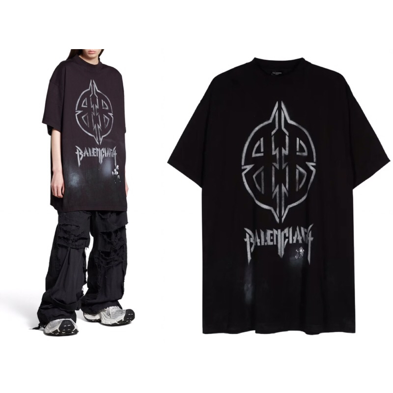 เสื้อยืดแขนสั้น Balenciaga Metal BB Stencil Cotton T-Shiite (สีดำ)