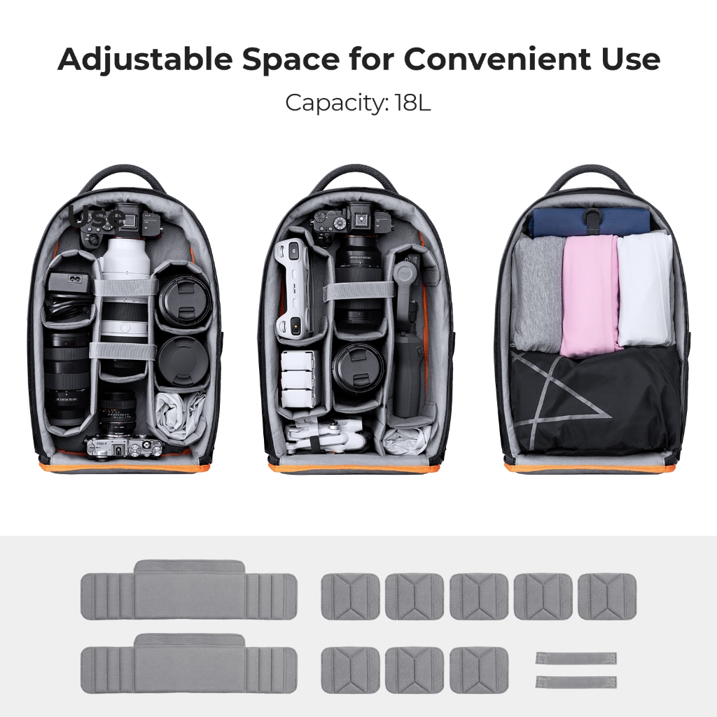 K&F CONCEPT Camera Backpack Black Waterproof Can Hold 15.6-inch LaptopPhotographyBackpackCapacity18L