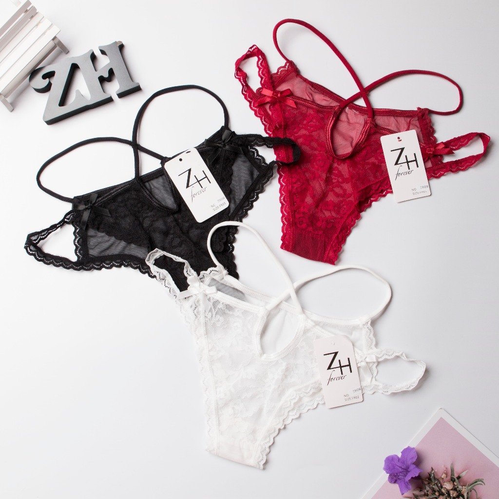 ZH.280 กางเกงชั้นในจีสตริงลูกไม้สายไขว้เอวG-Stringกางเกงในบิกินี่ลูกไม้เอวต่ำพร้