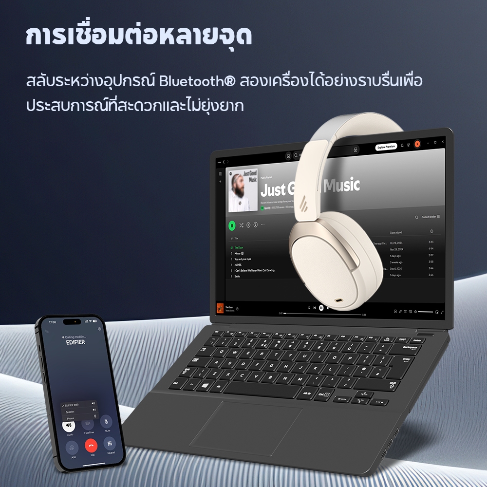 Edifier W80 ANC หูฟังไร้สายแบบครอบหูตัดเสียงรบกวน รุ่น V5.4 -49dB Hi-Res โทรออกได้ชัดเจน AUX 3.5mm