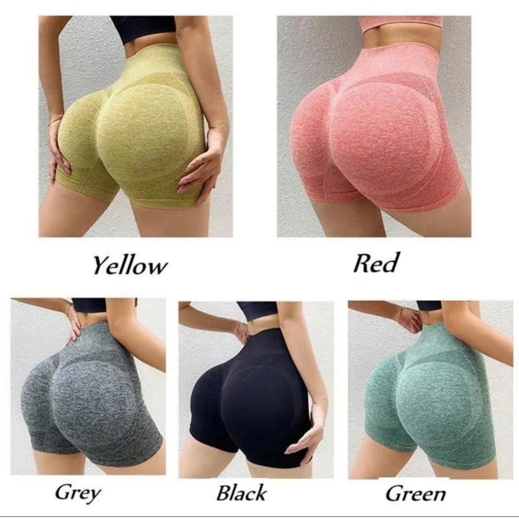 กางเกงโยคะขาสั้นสำหรับผู้หญิง เอวสูง กางเกงออกกำลังกาย ฟิตเนส ยกก้น