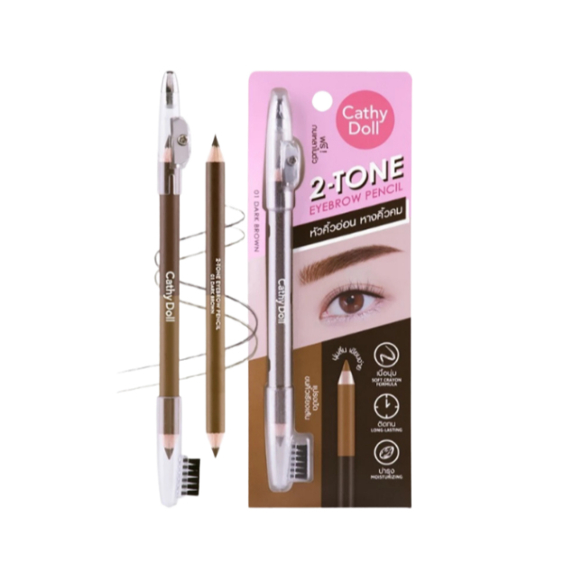 (1ชิ้น) Cathy Doll Two-Tone Eyebrow Pencil 1g+1g ดินสอเขียนคิ้ว 2เฉดสี พร้อมกบเหลาและแปรงในแท่งเดียว
