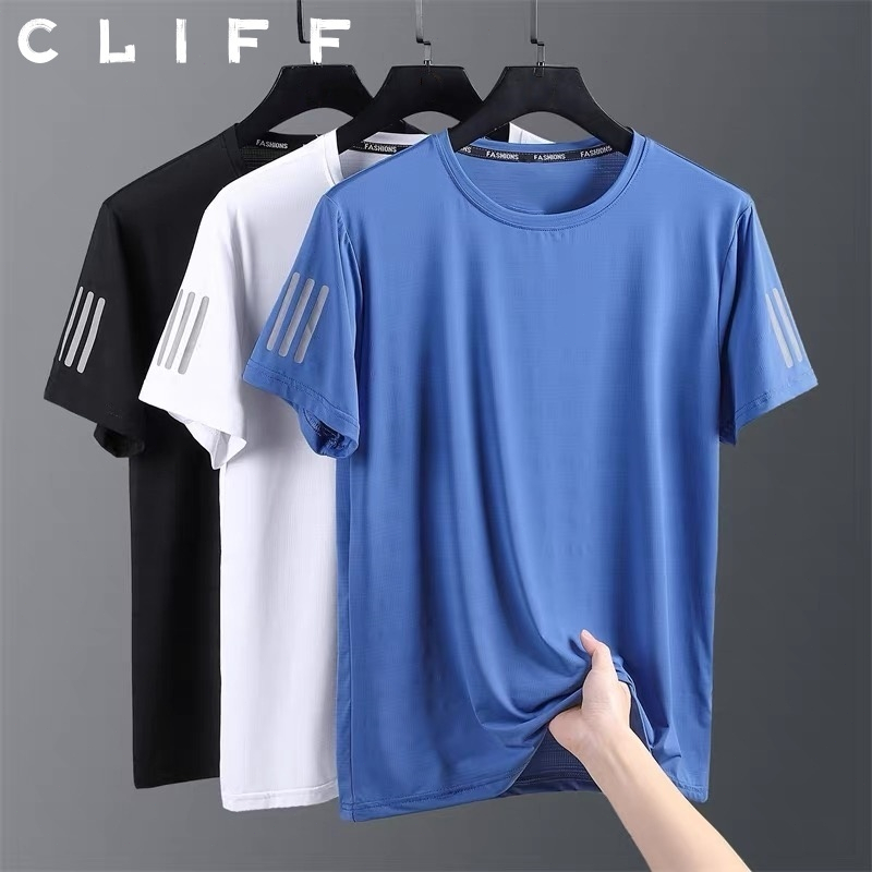 CLIFF เสื้อยืดผู้ชาย เสื้อแบบบาง กีฬา ลำลอง แบบหลวม มีความยืดหยุ่น คอกลมแขนสั้น
