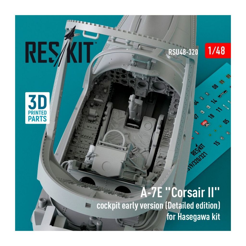 RSU48-0320  A-7E "Corsair II" cockpit early version (Detailed edition) for Hasegawa kit (3D Printed)